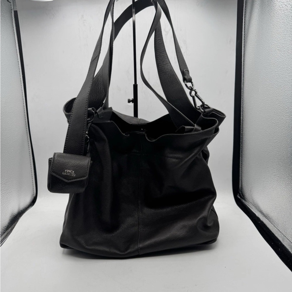 Vince Camuto Brown Pebble Leather Convertible tote With Air Pod Case
